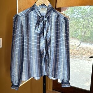 Vintage Nordstrom Town Square Petite Blue Gray Blouse Size 6
